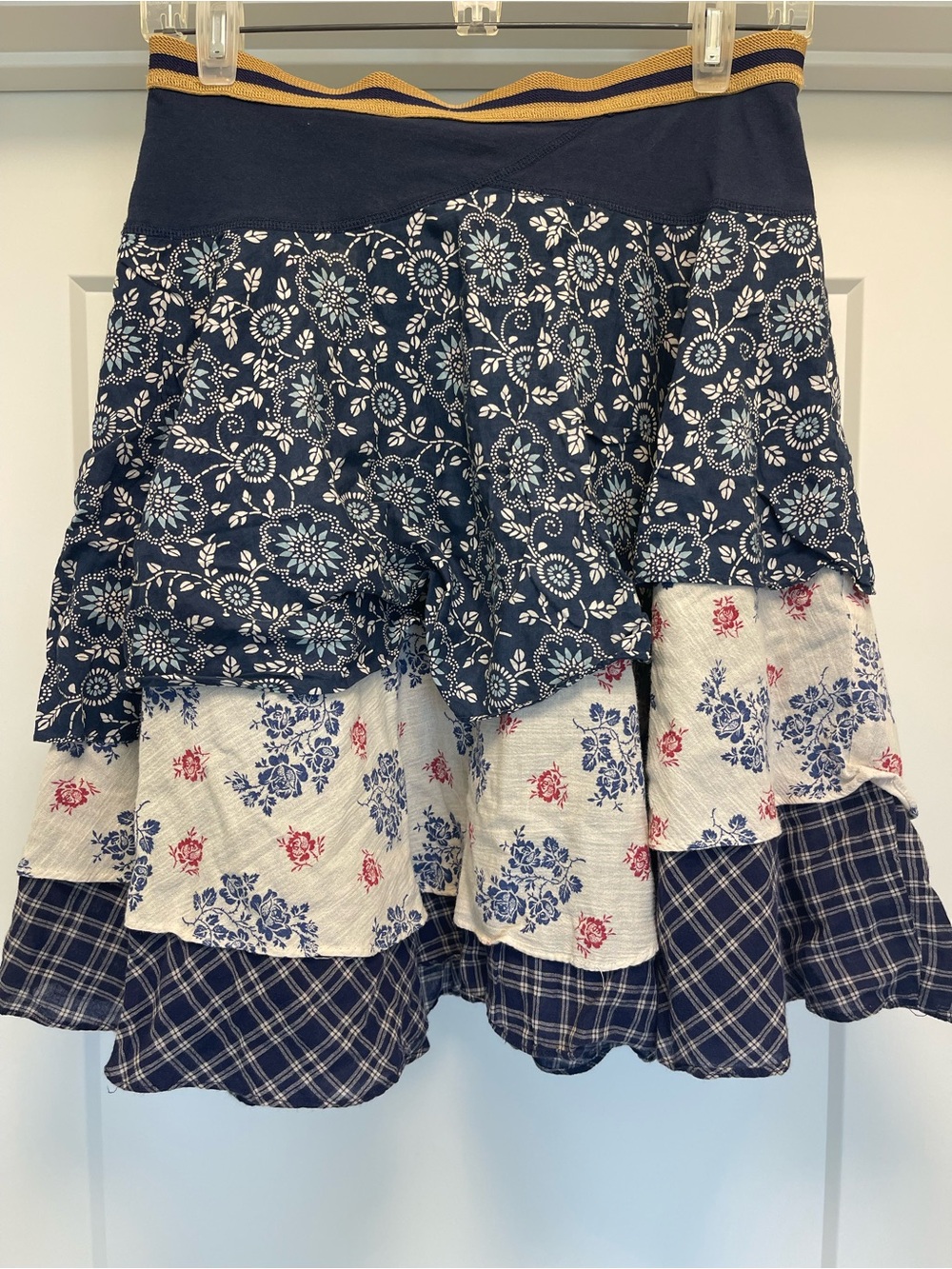 Free People Boho Tiered Floral & Plaid Skirt